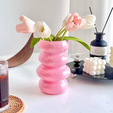 Pink Bubble Glass Vase for Modern Home Decor